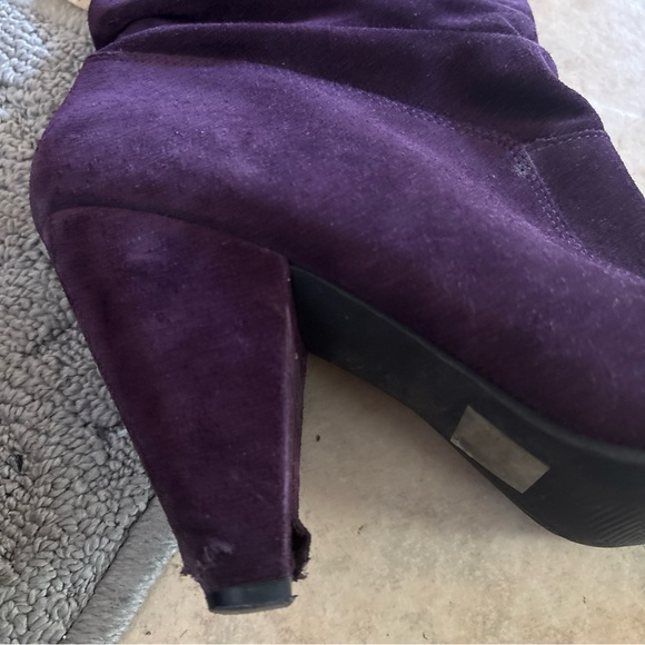 Sz 9B Jessica Simpson Deep Purple Heeled Boots with defects sexy club shoes - Picture 5 of 16